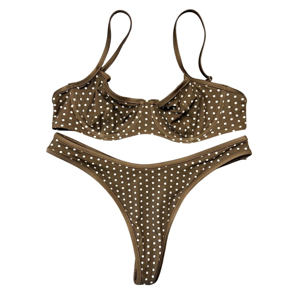 Pink by Frankies Bikinis Brown Polka Dot Underwire Bikini Set XXL Retro Beach